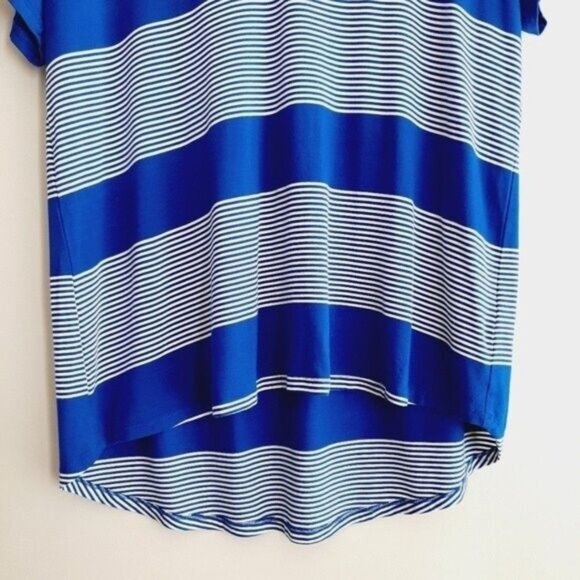 POINTELLE - NEW V-neck Stripe Hi-low Hem Top Blue & White Sz XL - Picture 4 of 7